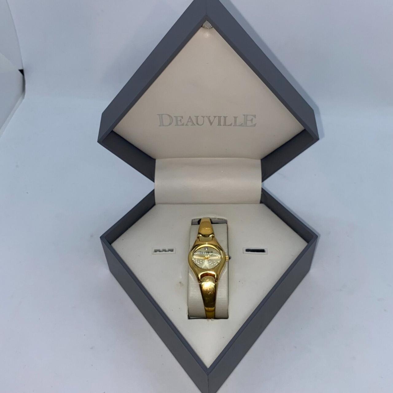 Classic Deauville Women's Gold Tone Quartz Watch Black Dial Jeweled Markers  | eBay