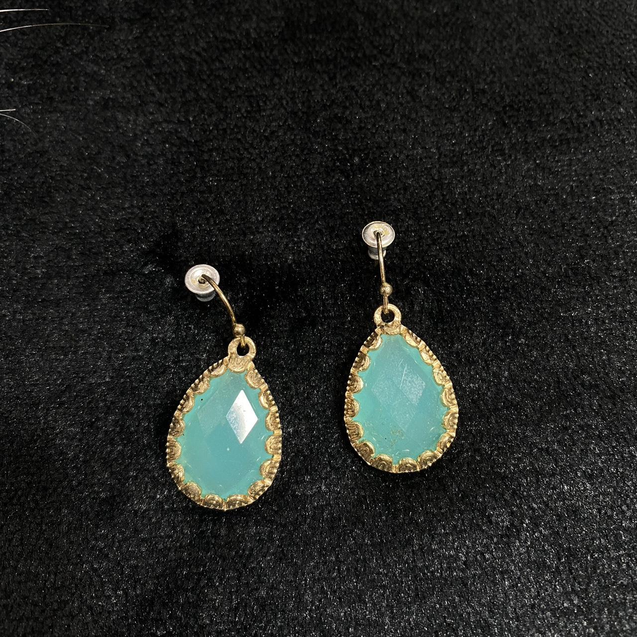 Bright blue and gold earrings, worn once or twice - Depop