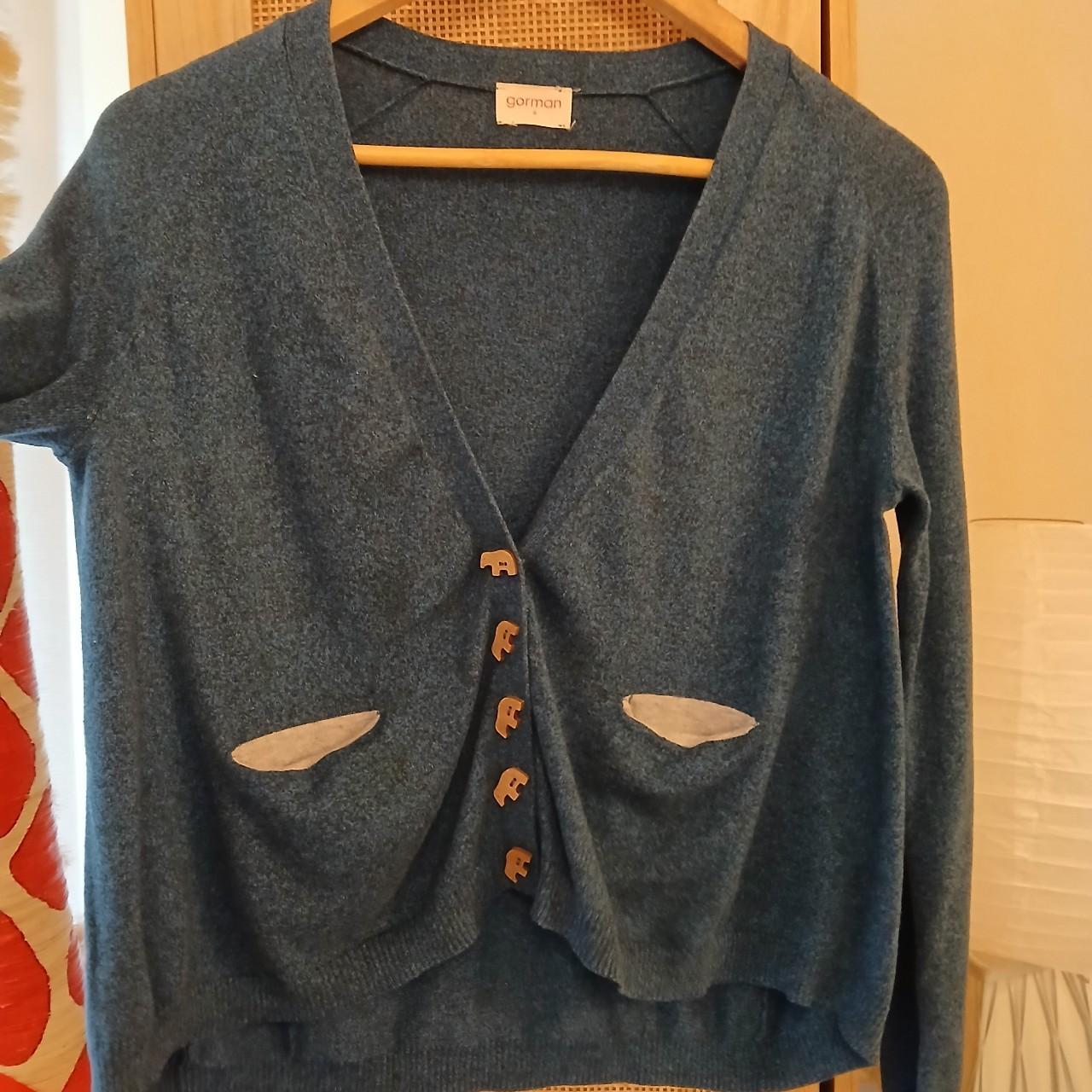 Gorgeous teal Gorman cardigan with wooden. Depop