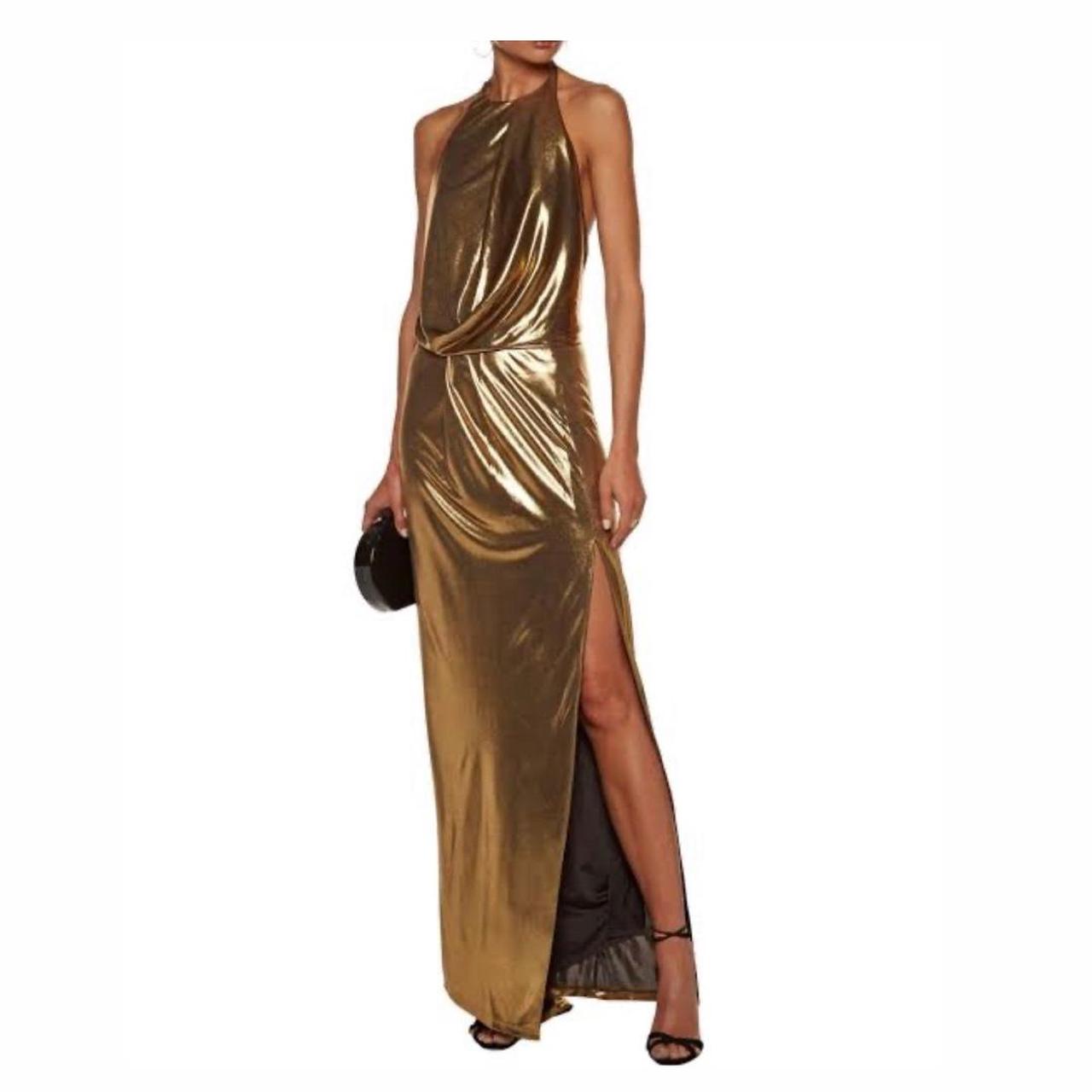 HALSTON HERITAGE HALSTON Gown Twist Front Metallic... - Depop