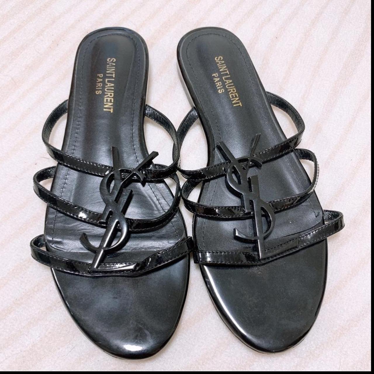 YSL Black Leather Slippers US 38 US size 8, EU | Depop