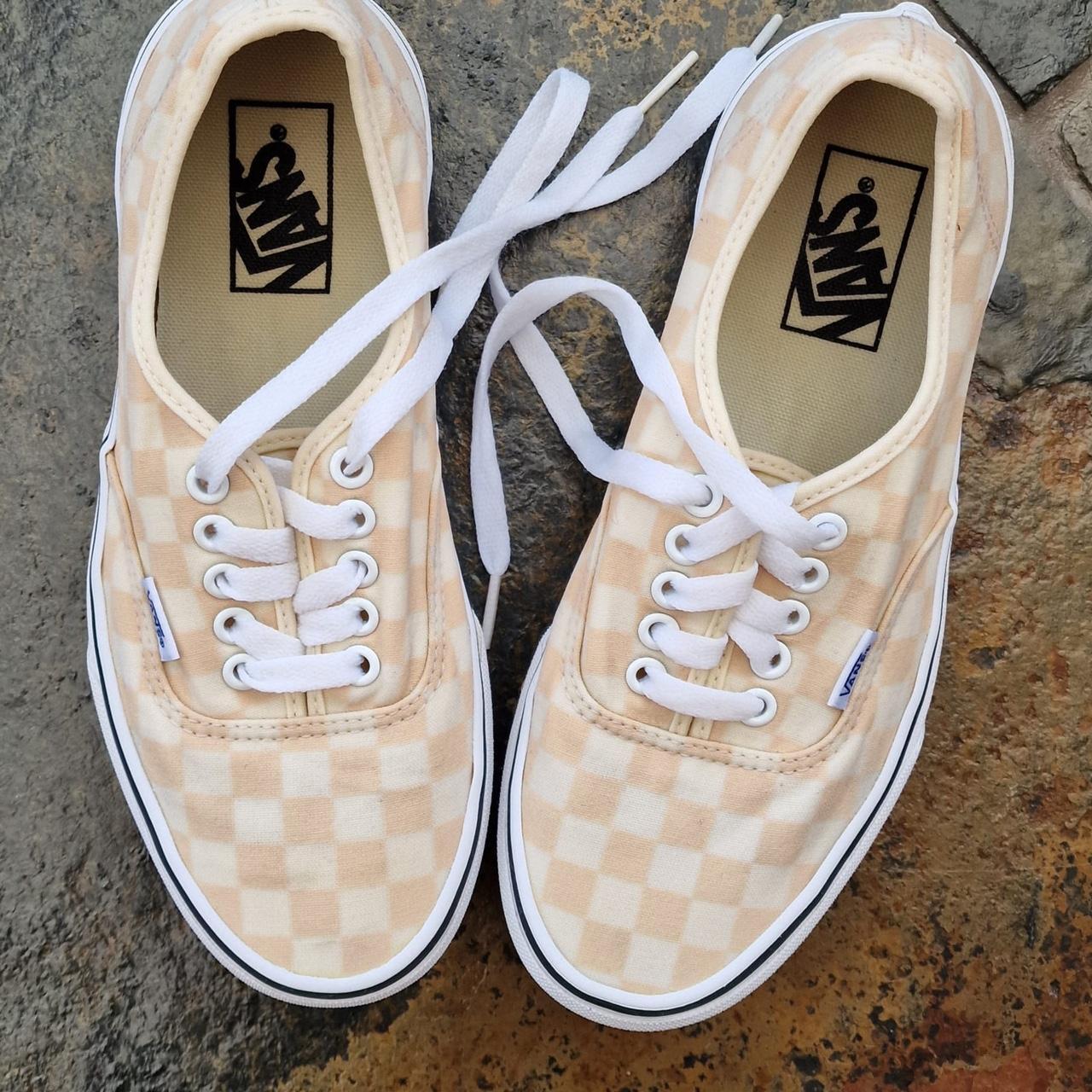 Vans Peach Checked Trainers Very good condition Size. Depop