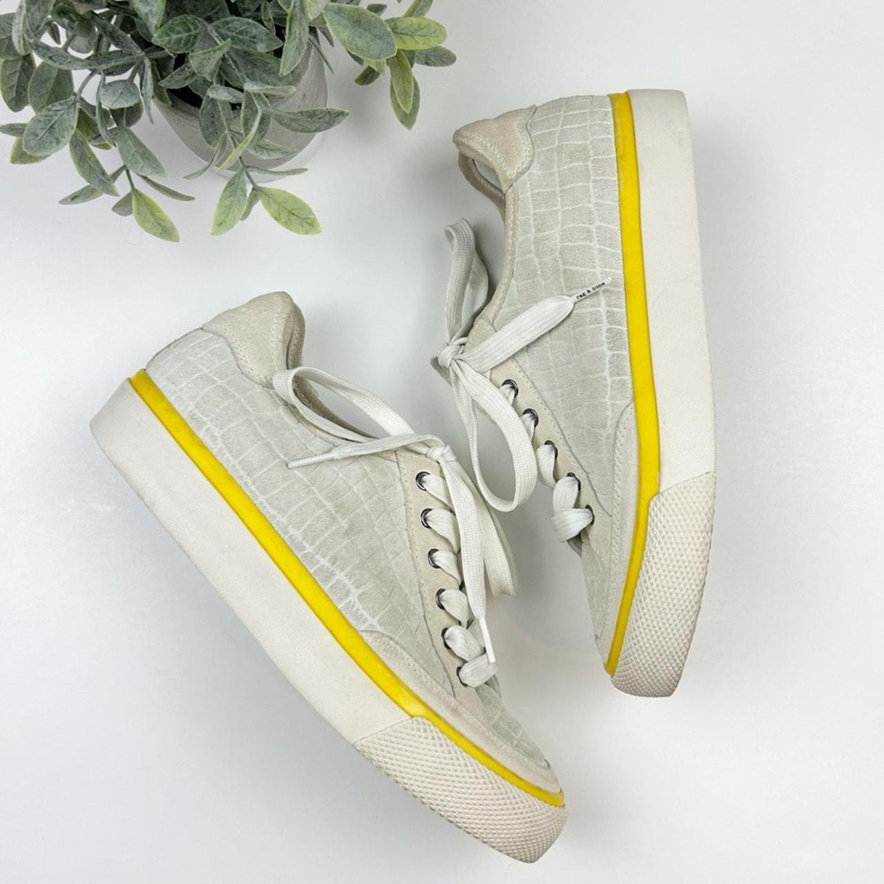 Rag and Bone Army Low Croc Sneaker Ivory and Yellow. Depop