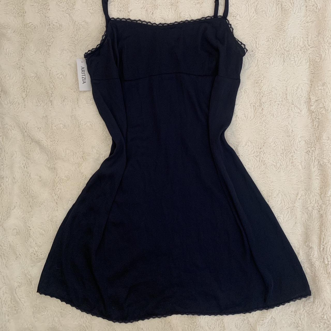 Aritzia dark blue eloise satin slip dress never... - Depop