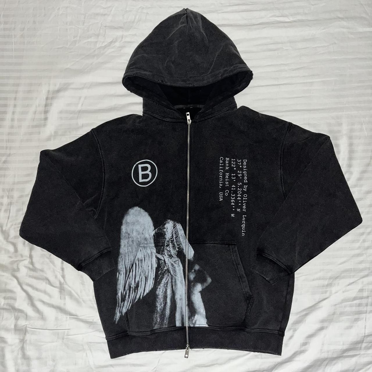 Black zip up hoodie heavy washed 450 gsm 100%... - Depop