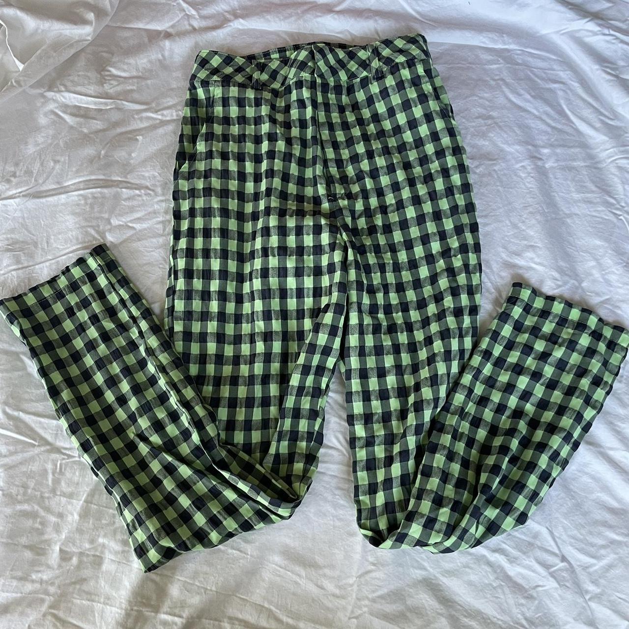 Nasty Gal Women's Green and Black Trousers | Depop