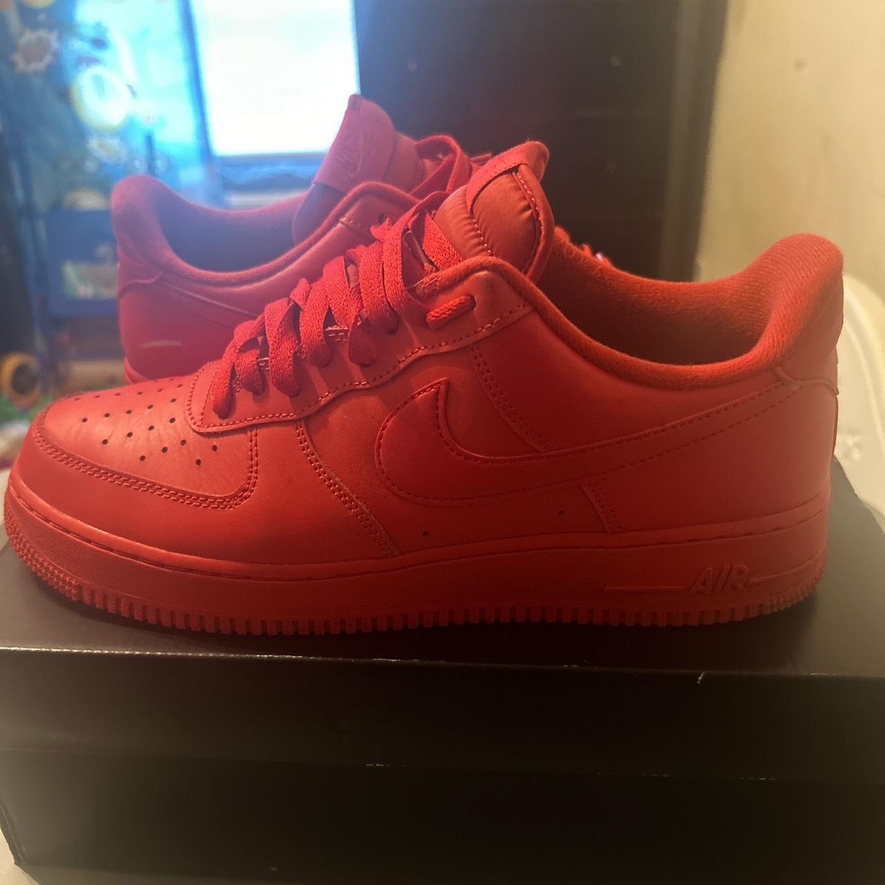 All red Nike Air Force 1 gold condition and... - Depop