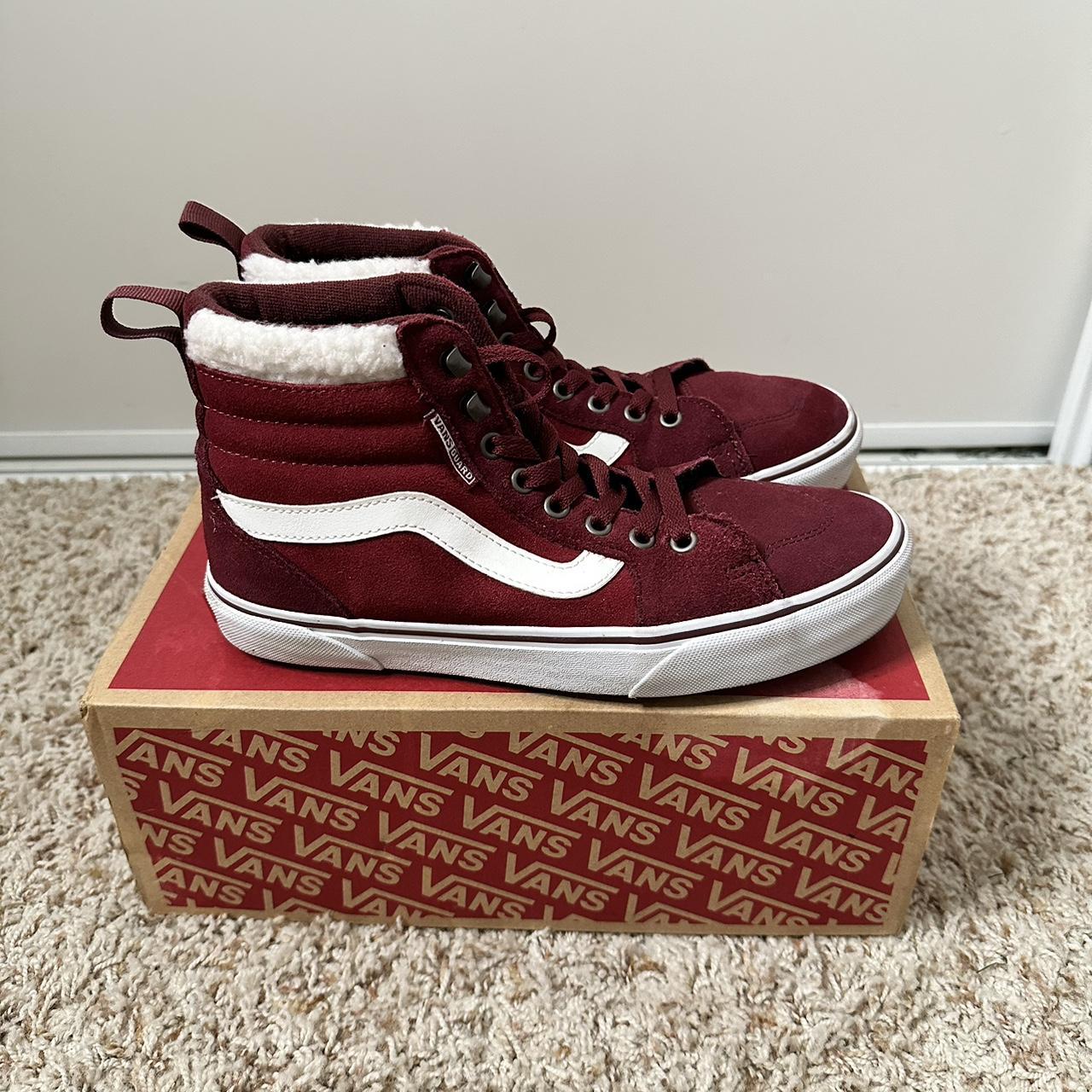 Burgundy suede high top vans best sale