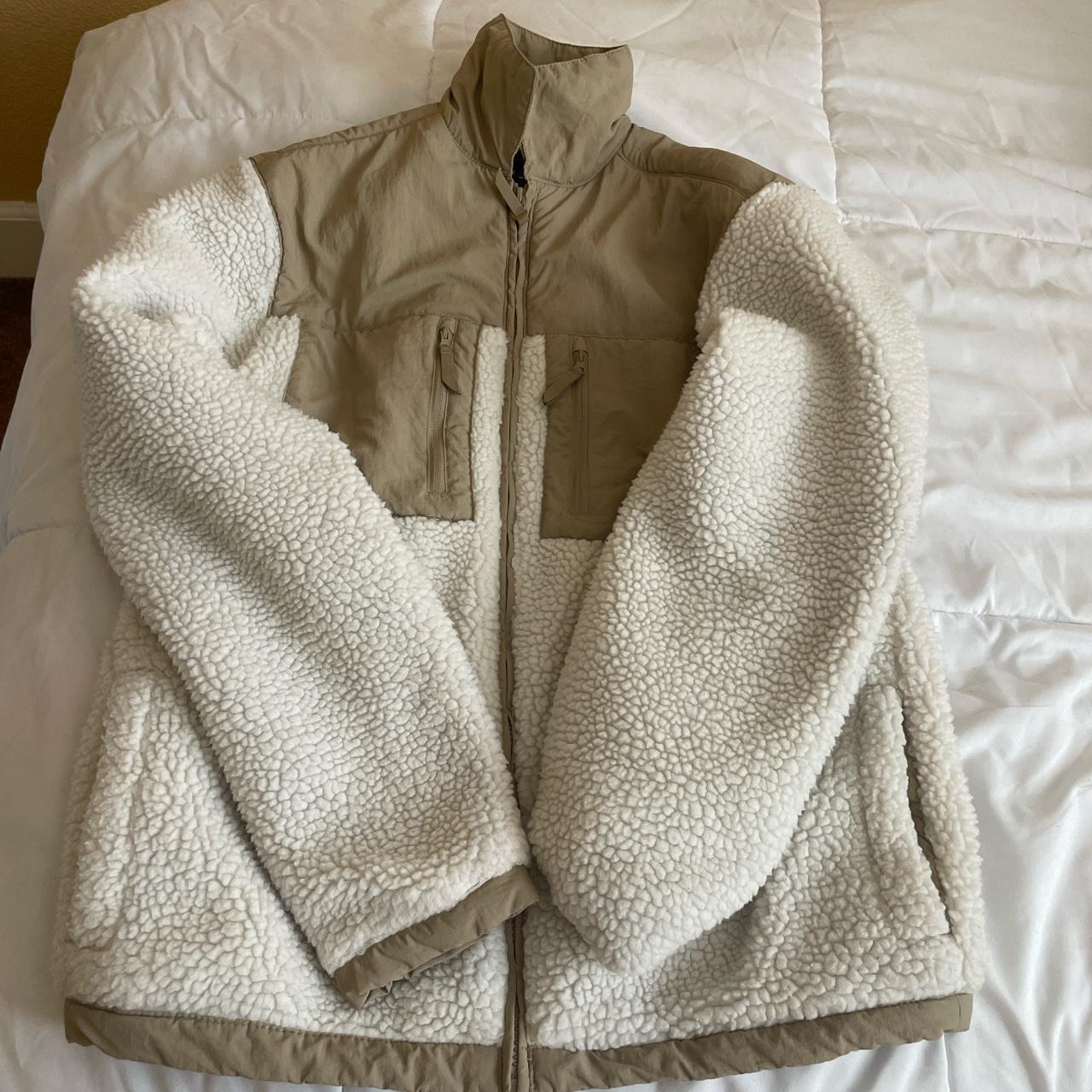 H&M shearling jacket in cream and dark tan color.... - Depop