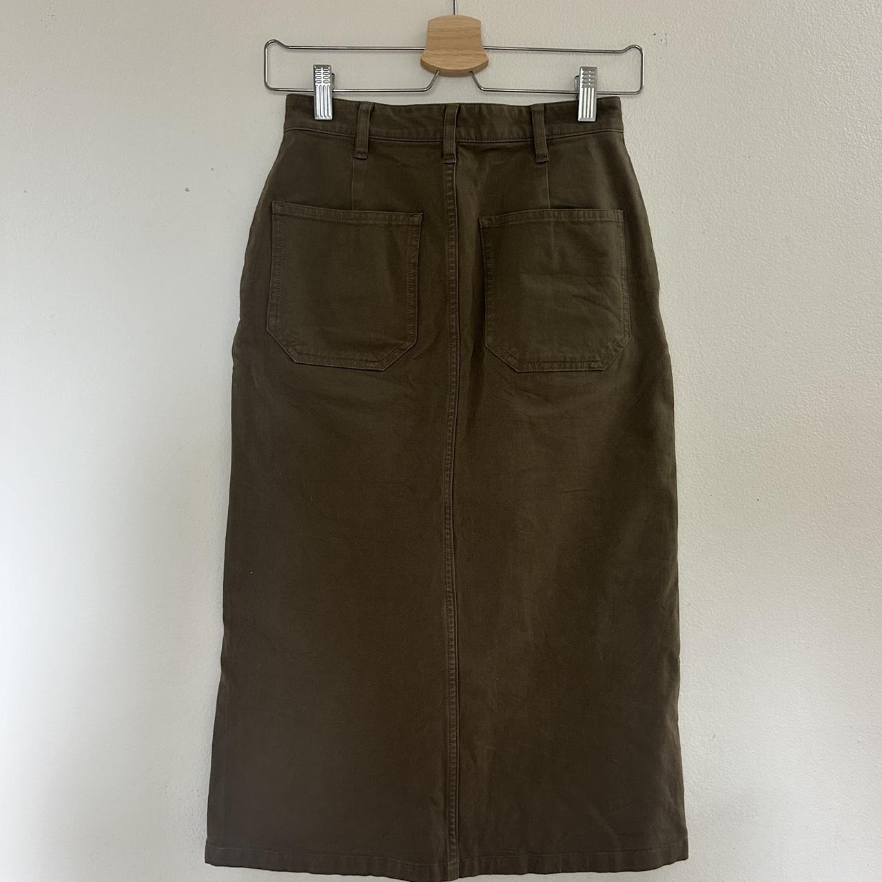 #Muji brown/taupe/khaki midi skirt Mid calf length... - Depop