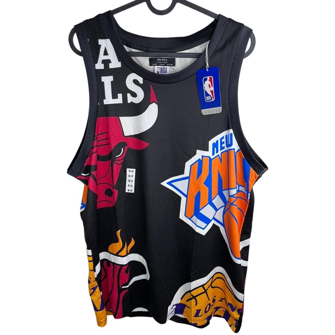 NBA BERSHKA BASKETBALL JERSEY VEST TANK TOP PRINT LAKERS BULLS KNICKS HEAT  MEN L