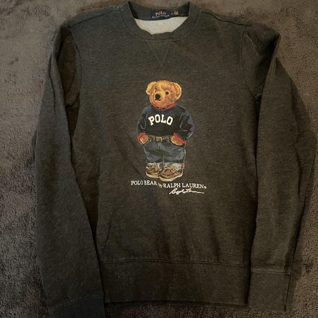 Grey polo bear sweatshirt crewneck~ New York Polo - Depop