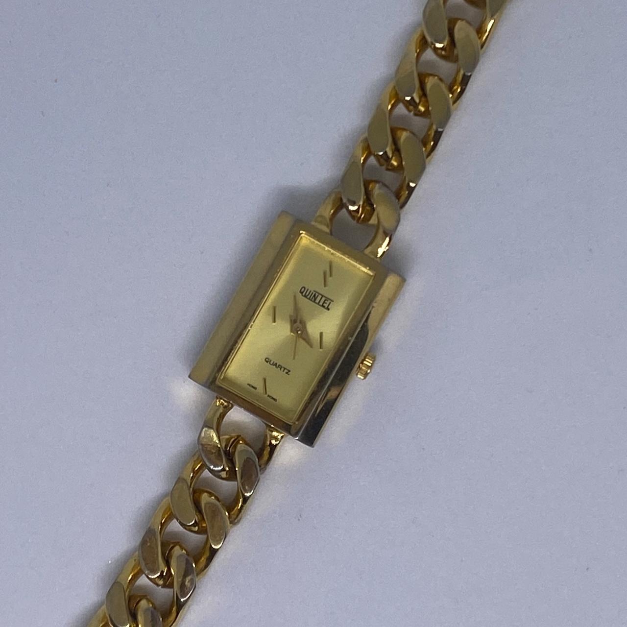 Quintel Watch Gold Tone Rectangle shaped bezel,... - Depop