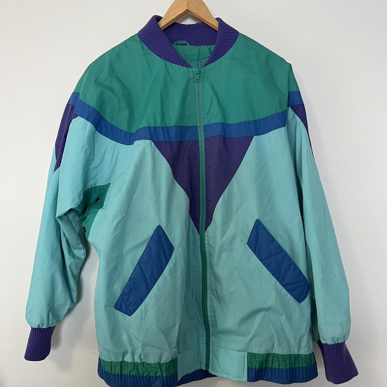 Vintage 90s Mulberry Turquoise Jacket Zip Up Size... - Depop