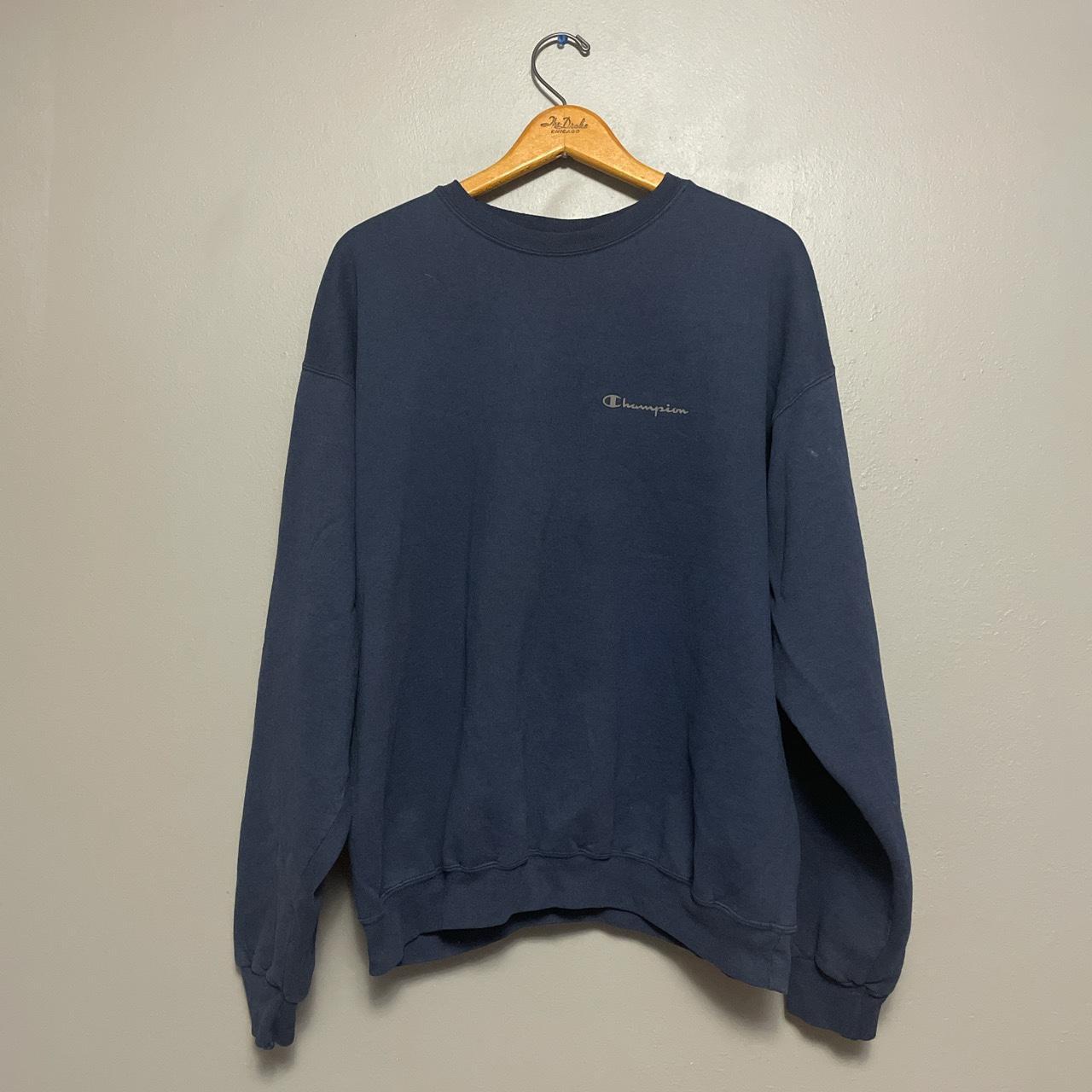 Y2K Navy Blue Champion Crewneck Sweatshirt Size:... - Depop