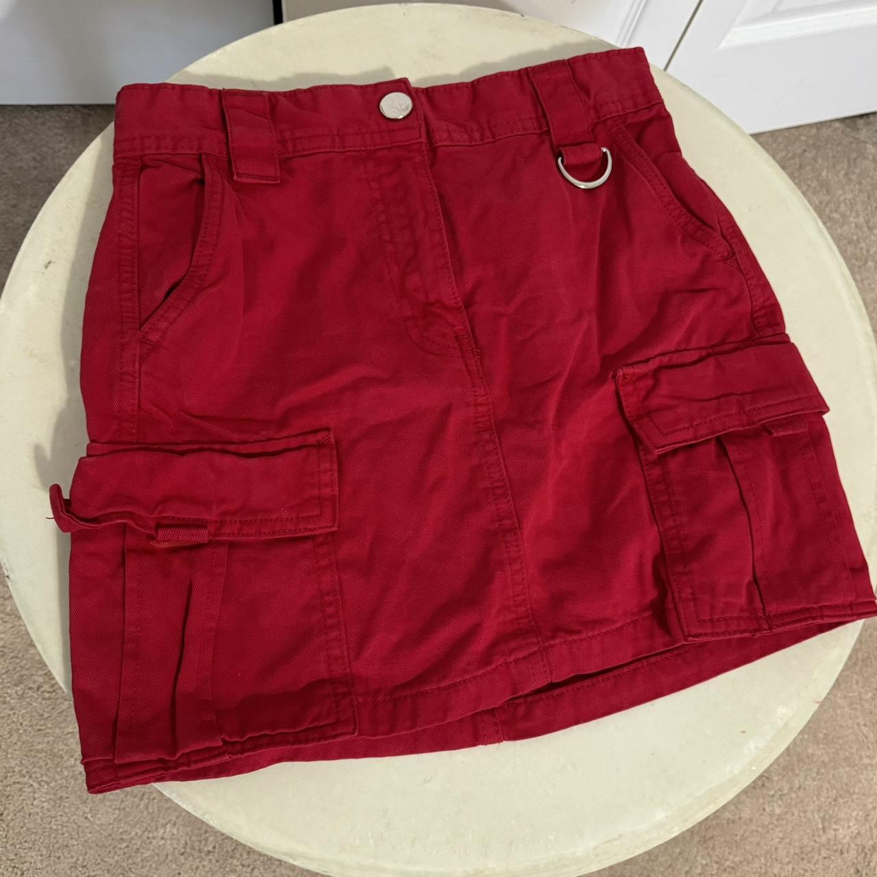 Cherry red Bershka mini skirt. no flaws, silver hook... - Depop