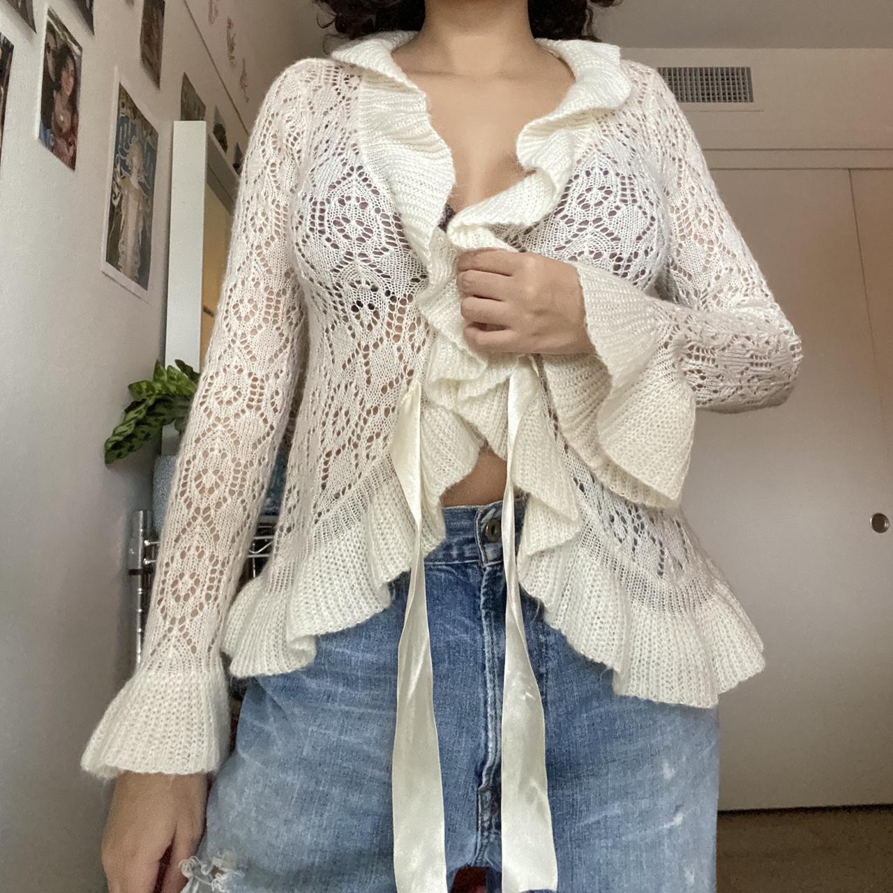 White cardigan with silk tie Great for layering - Depop