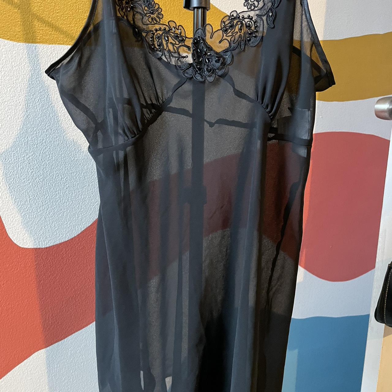 Beaded black sheer top. The details in the neckline... - Depop