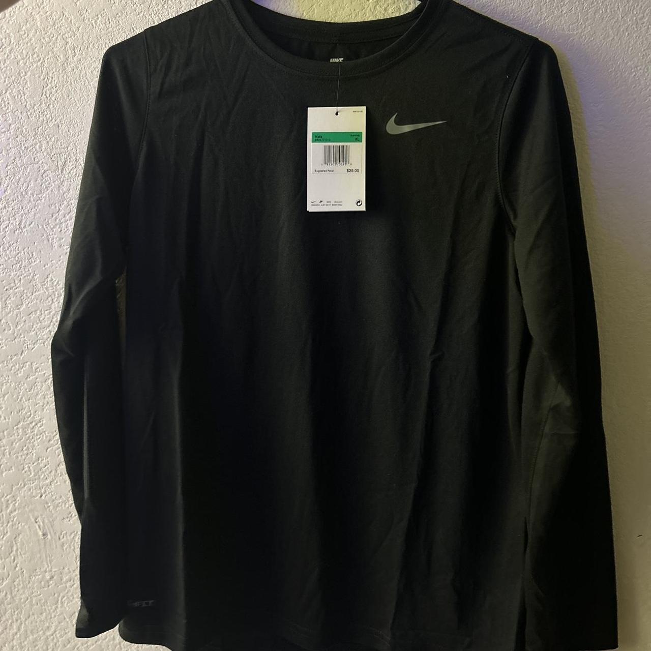 xl brand new nike kids black dri fit long sleeve... - Depop