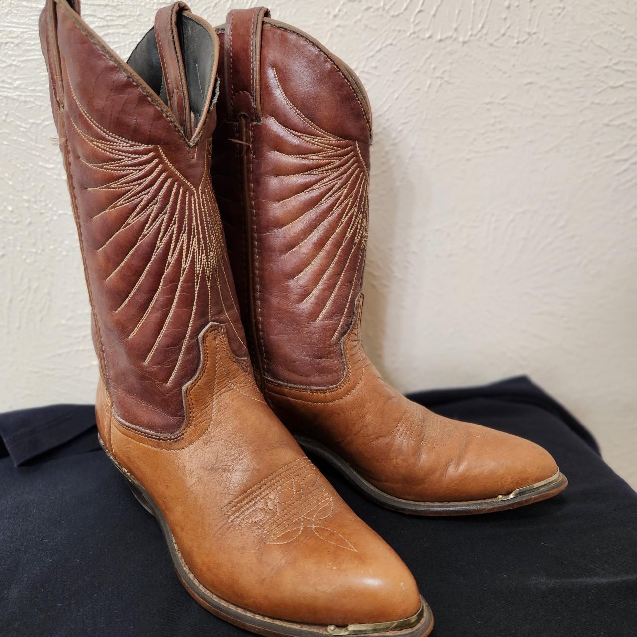 Vintage genuine leather cowgirl boots Size 6.5M Gold... - Depop