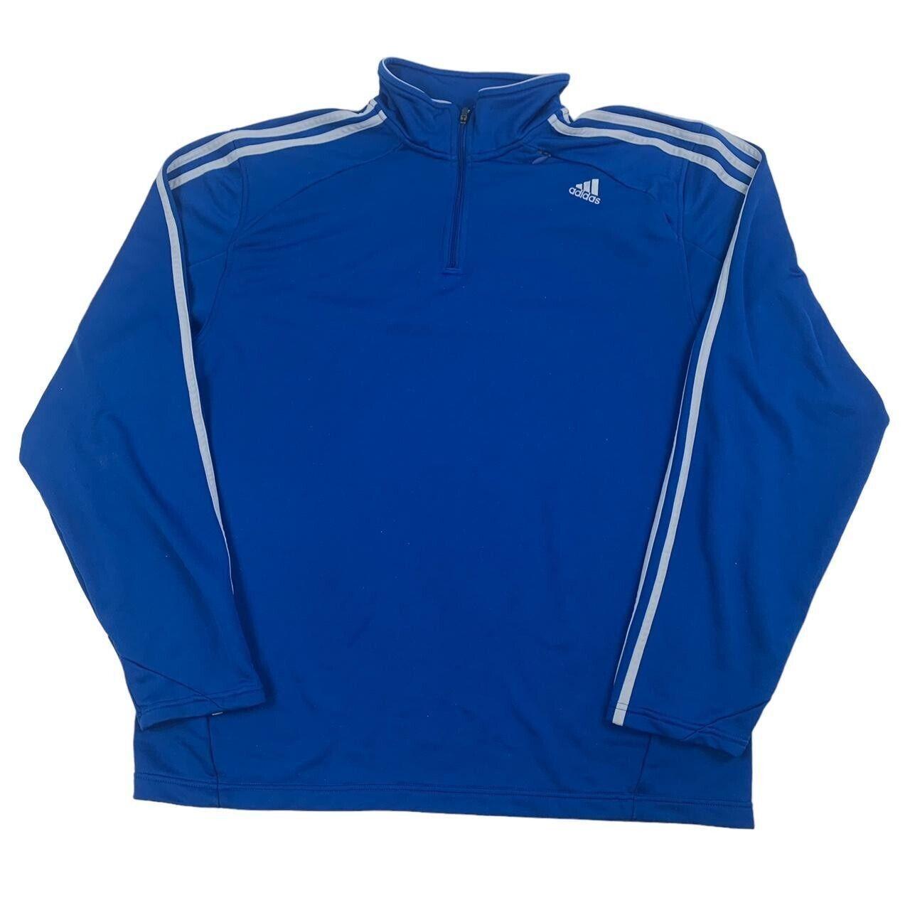 ADIDAS Blue Long Sleeved Quarter Zip Jumper Mens... Depop