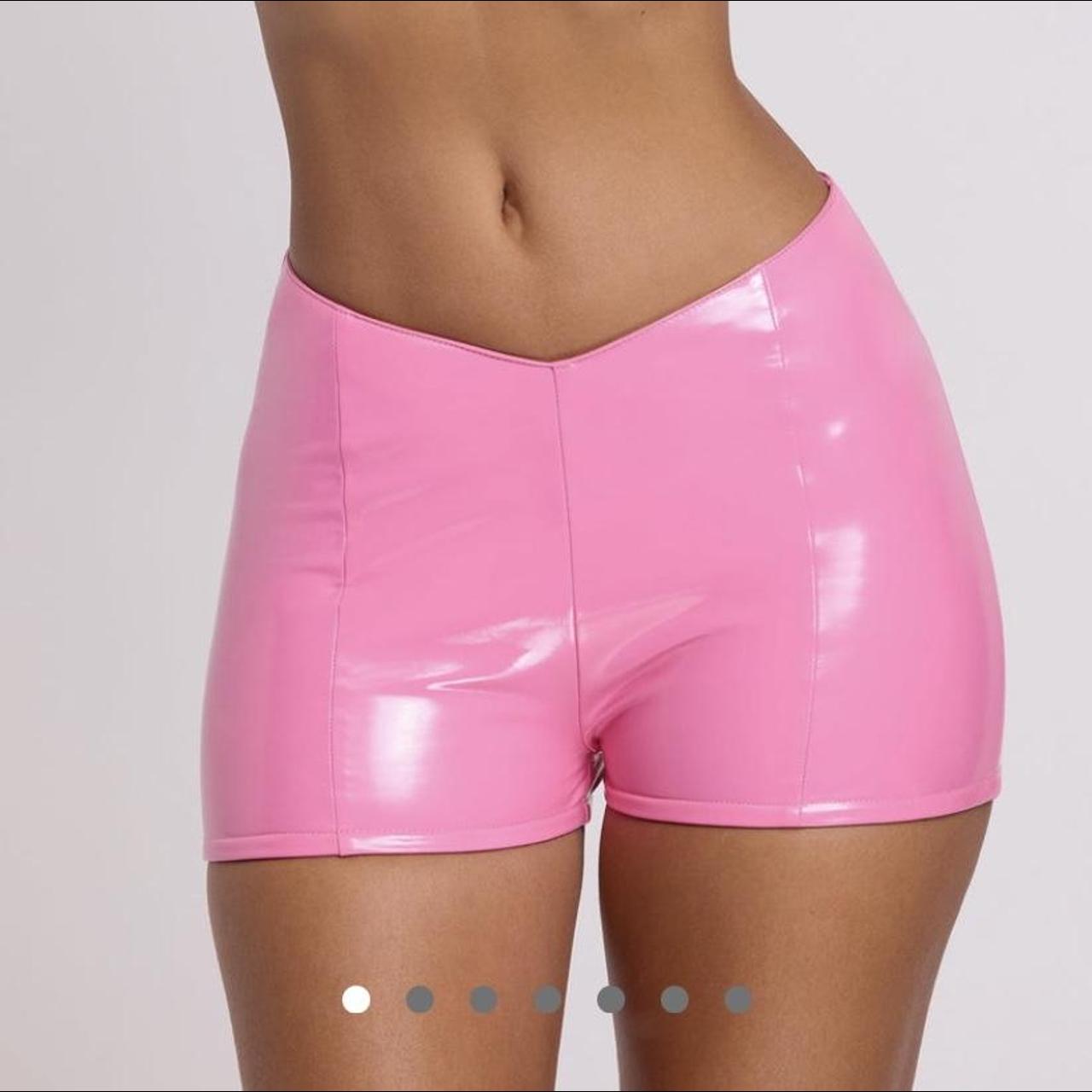Pink leather shorts, Vinyl Angled Waist Mini Shorts... - Depop