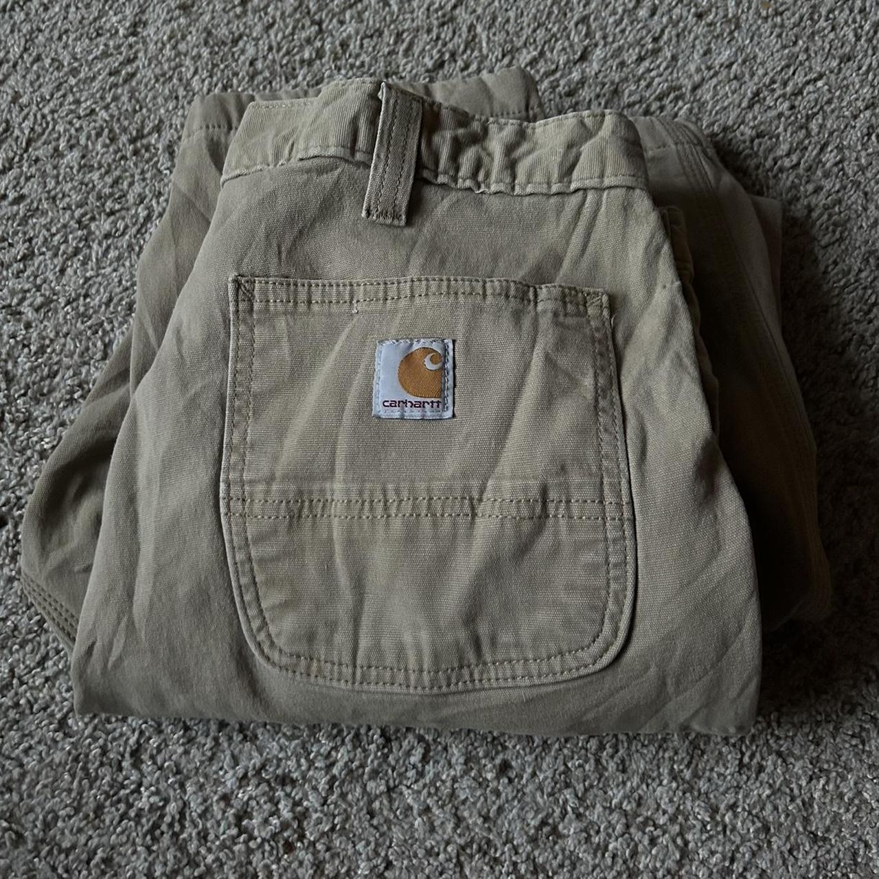 Khaki Carhartt Pants Relaxed Fit With Black Fleece Depop