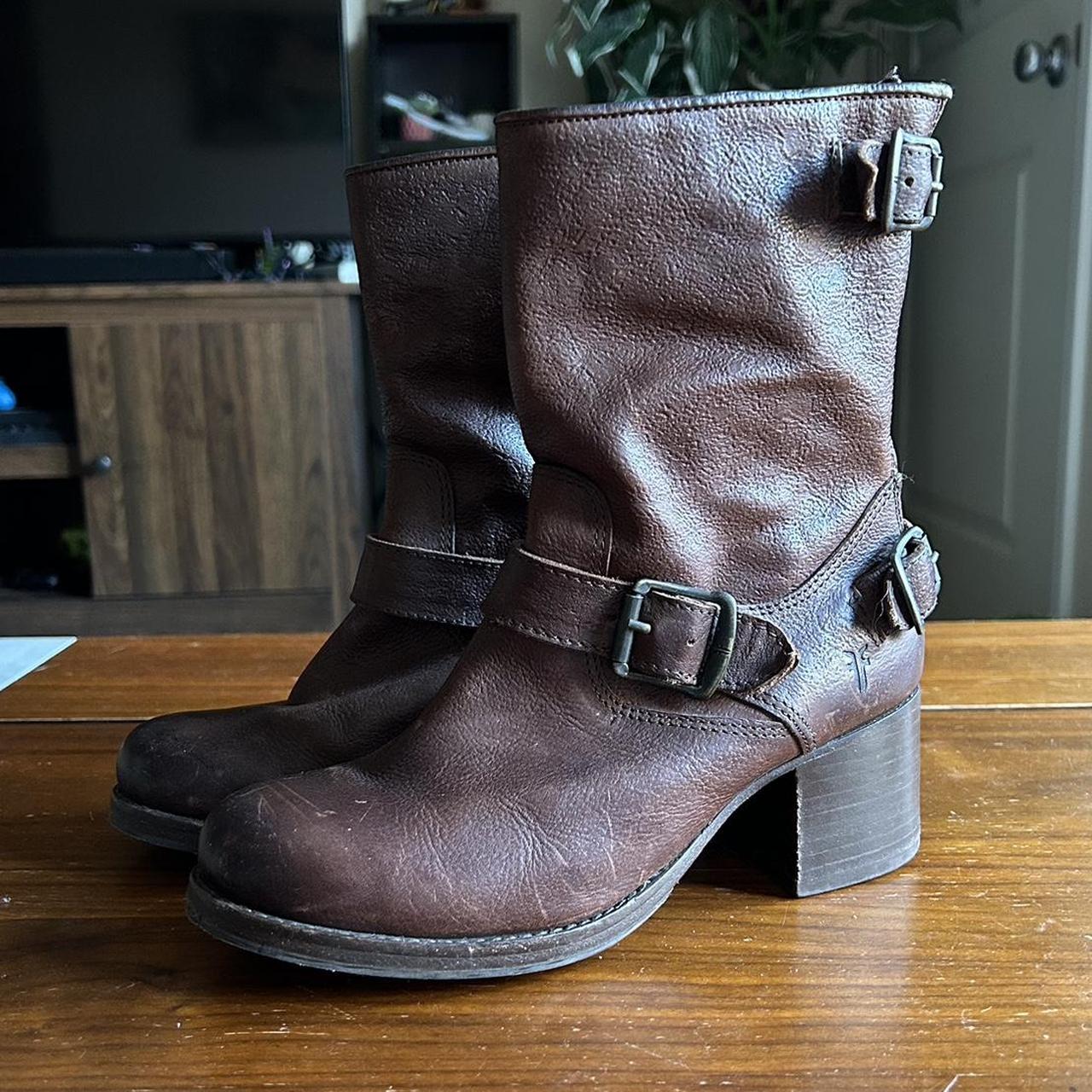 Frye leather buckle clearance booties