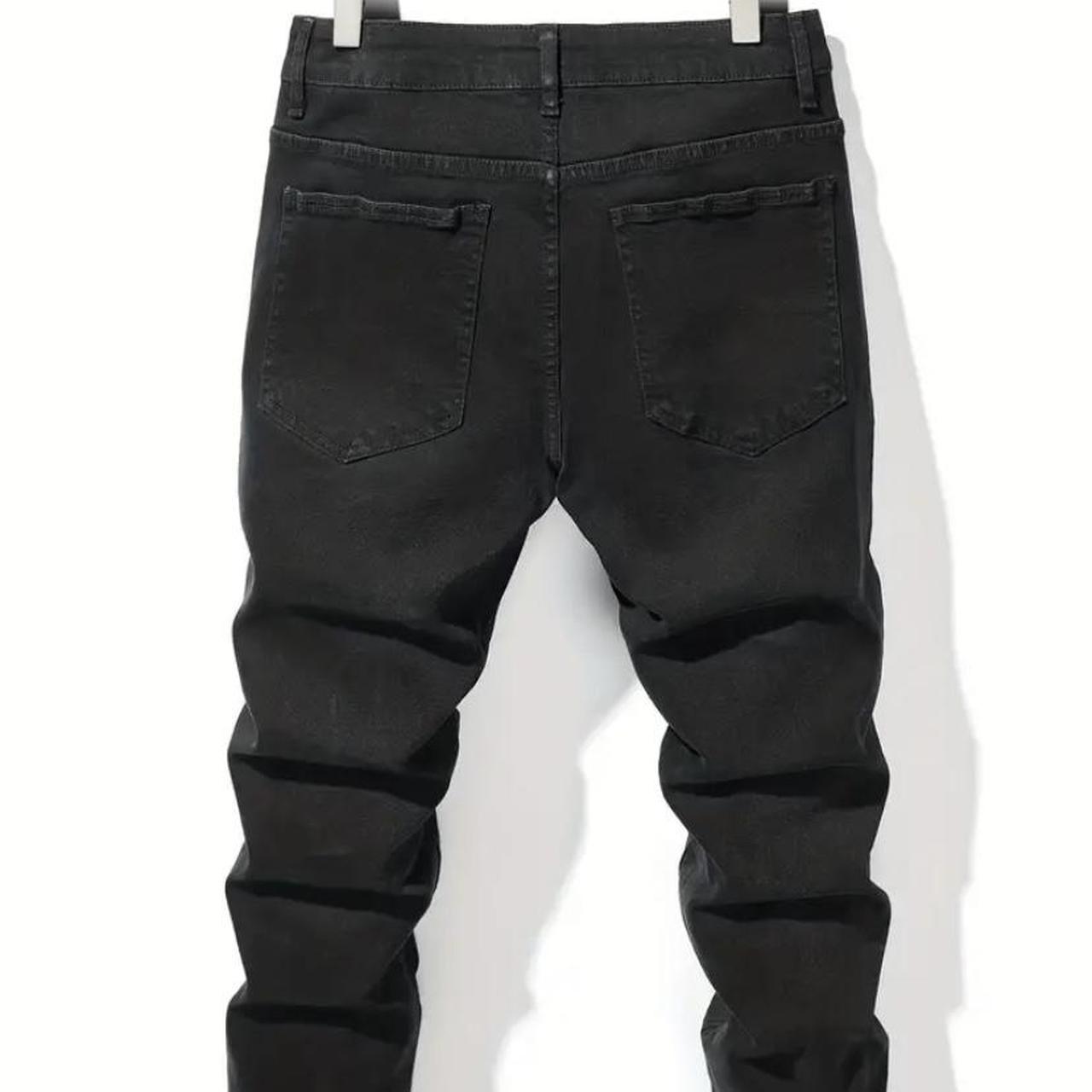 Men's Solid Color Black Ripped Jeans Straight Slim... Depop