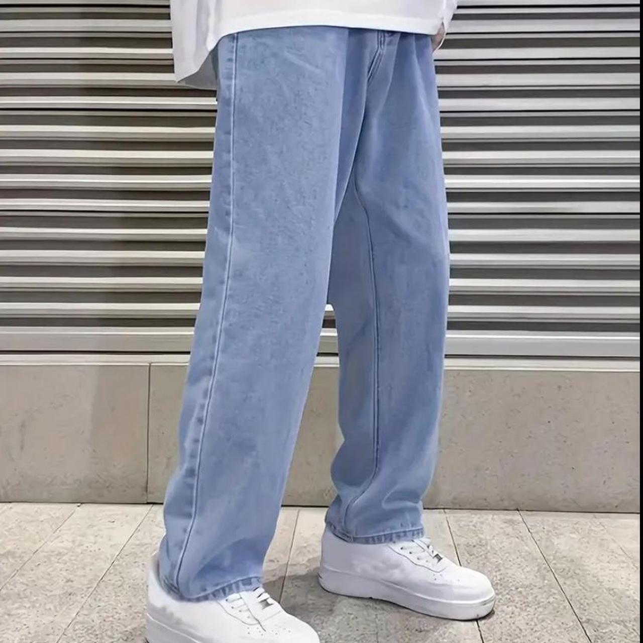 Loose Fit Jeans, Men's Casual Wide Leg Street Style... - Depop