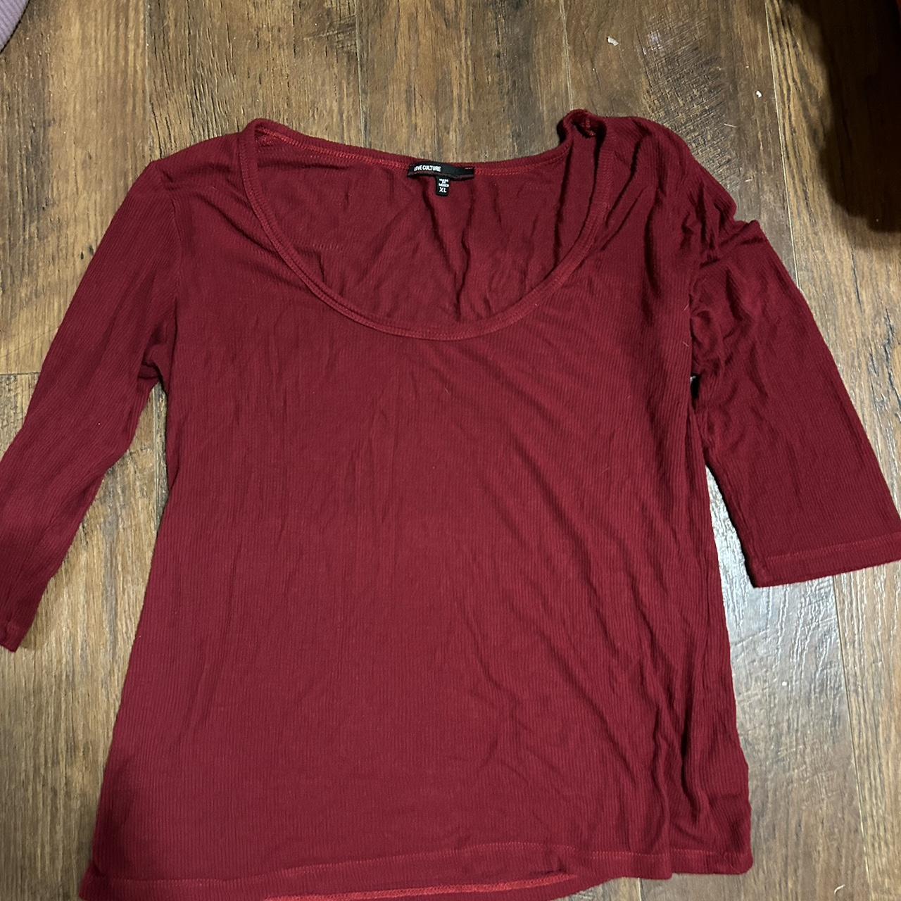 dark red shirt with elbow length sleeves it is on... - Depop