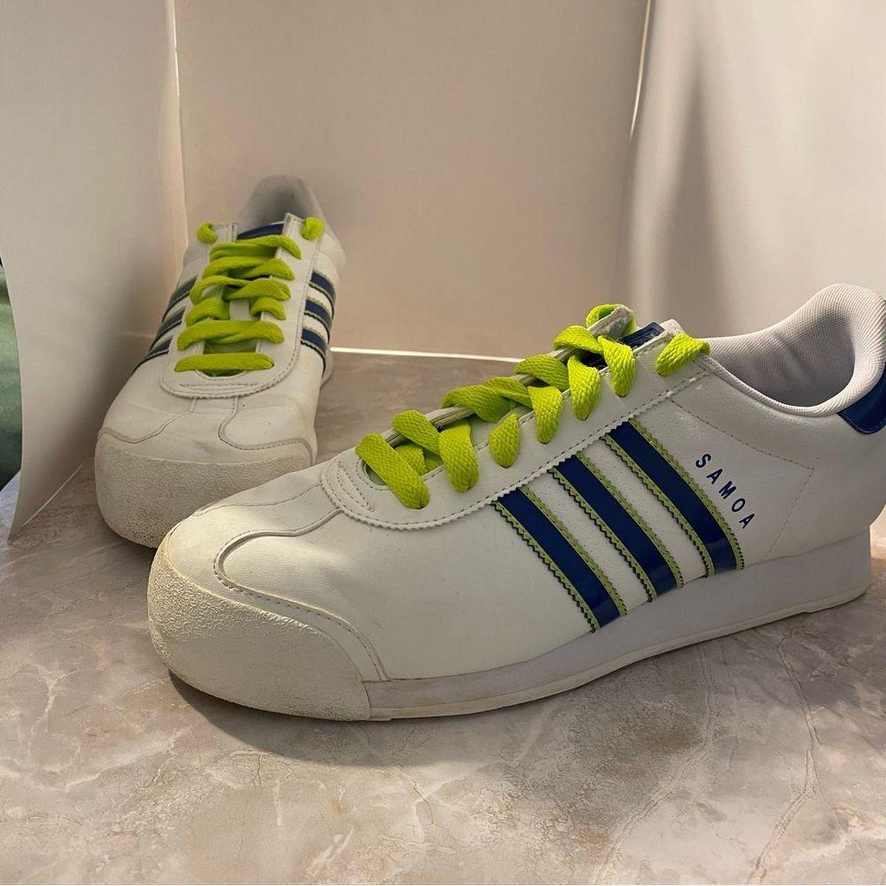 Adidas Samoa men s sneaker white blue lime. PYV. Depop