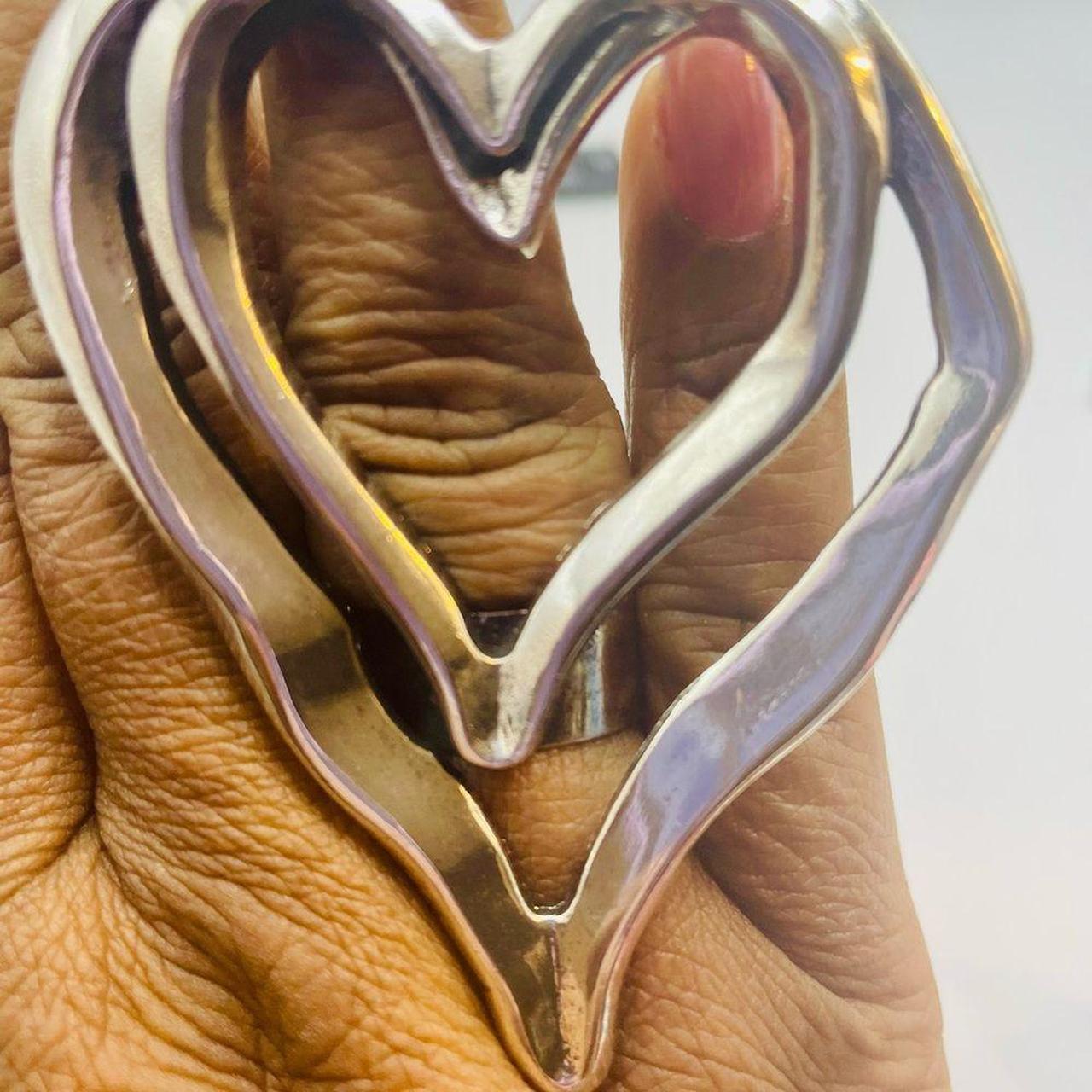 Women's Ring - Silver – Large Silver Double Heart… - image 3