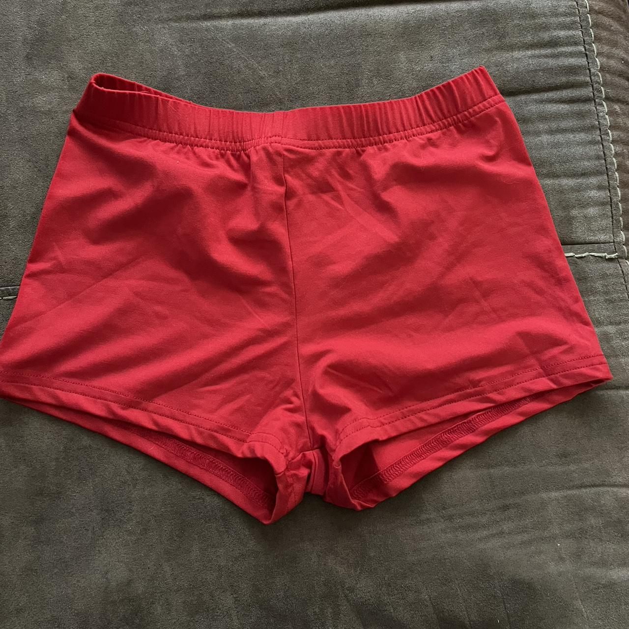 Red biker spandex shorts - Depop