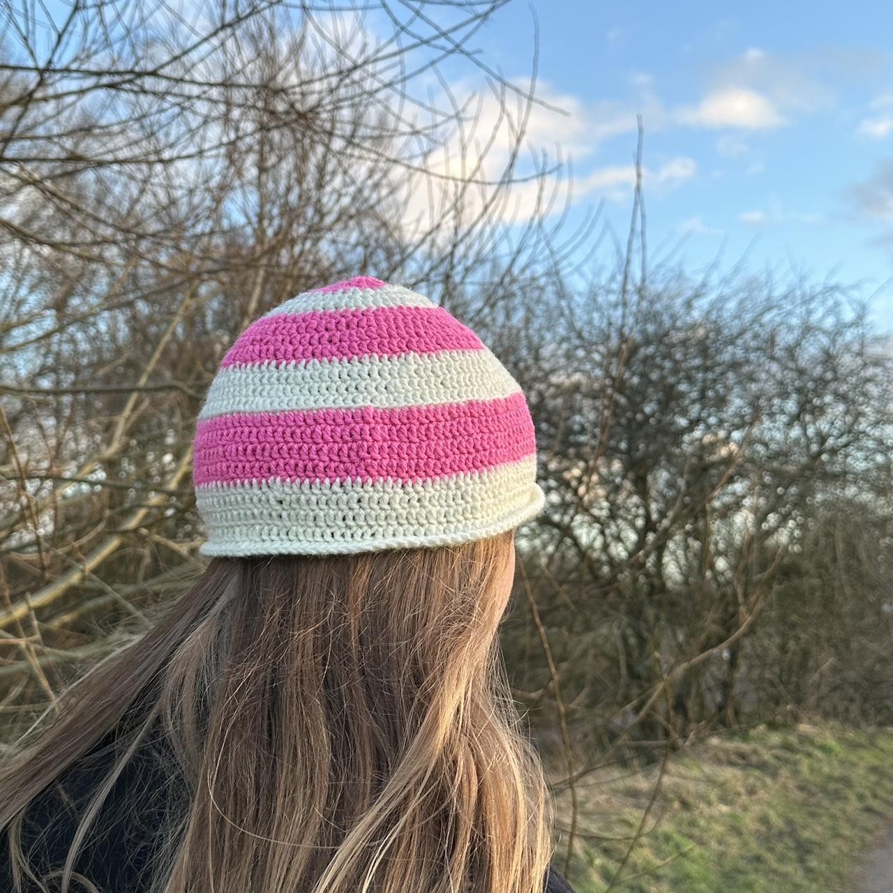 Pink and white hat🩷 Handmade crochet )) vintage... Depop