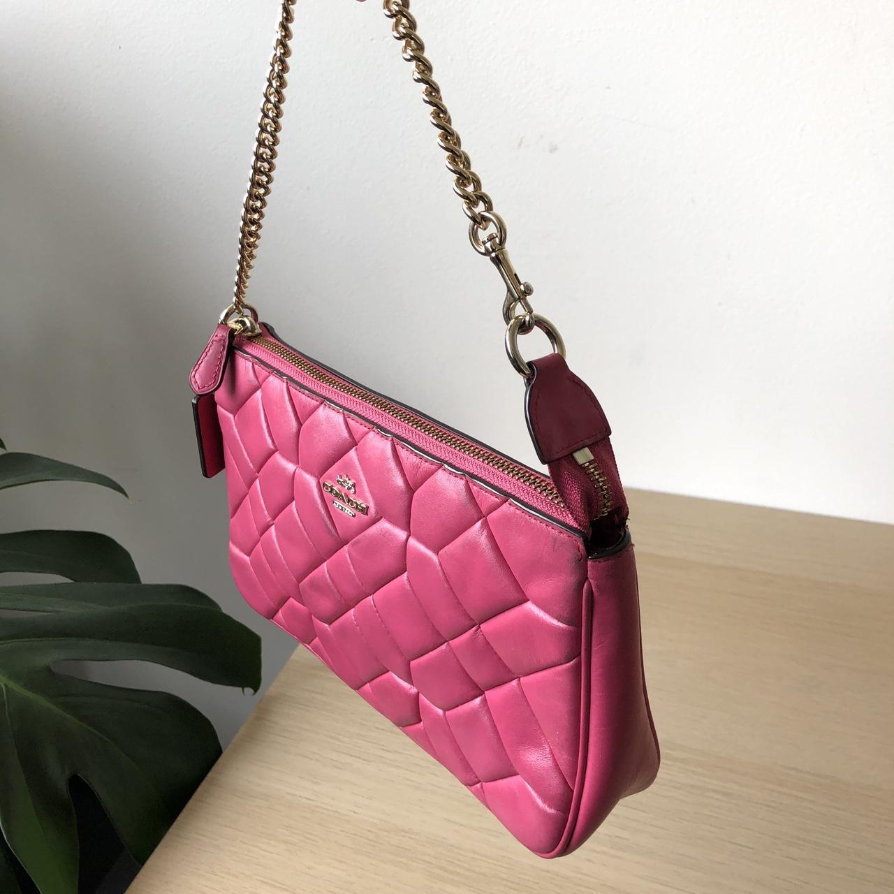 Authentic Coach Pink Quilted Leather Chain Shoulder... - Depop