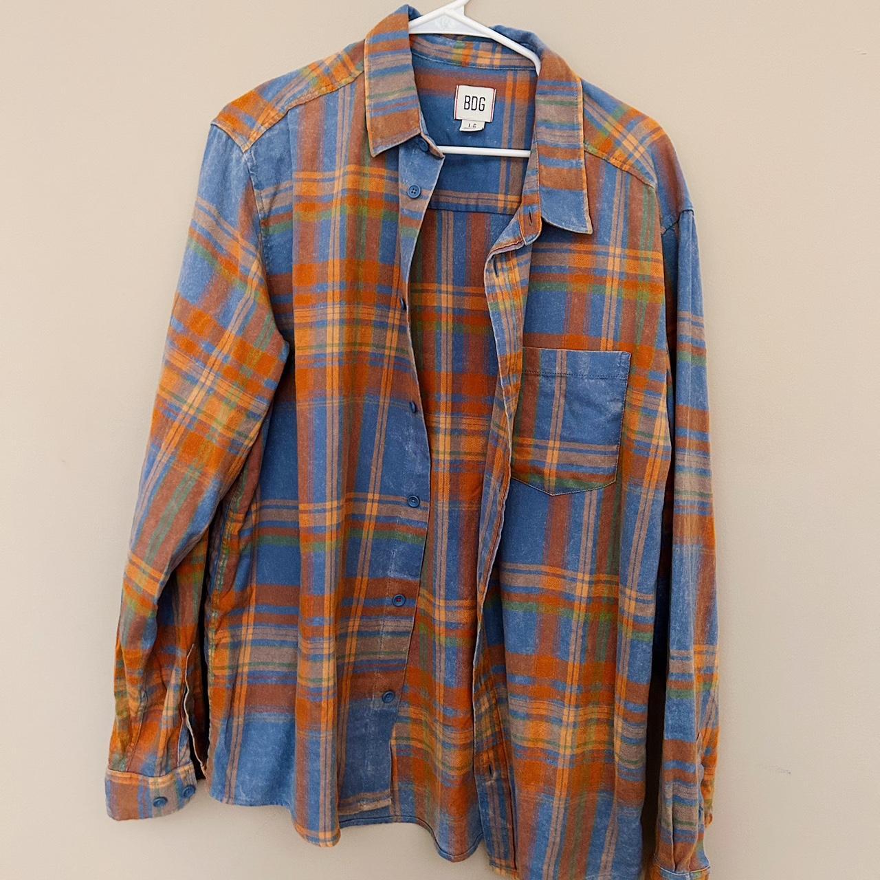 Men’s BDG orange and blue long sleeve button down... Depop