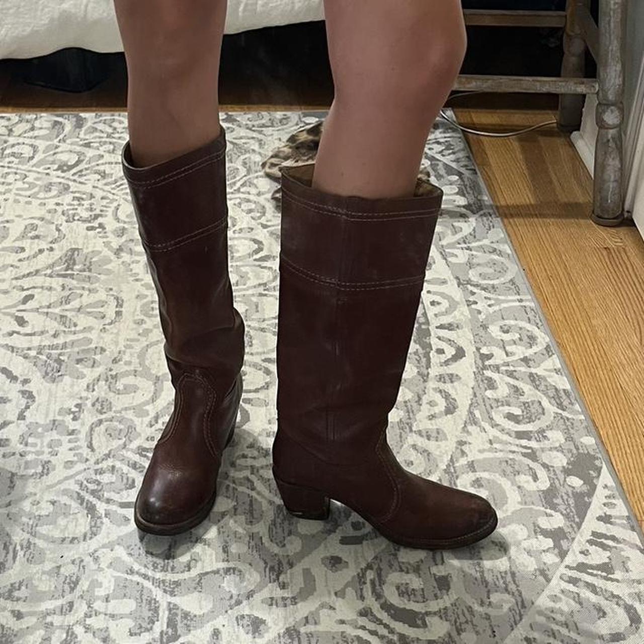 FRYE Jane knee high riding boots Red brown. Depop