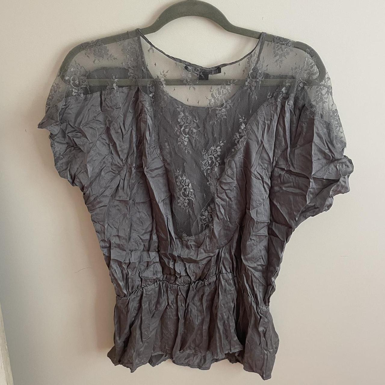 Forever 21 grey blouse with lace detailing on the