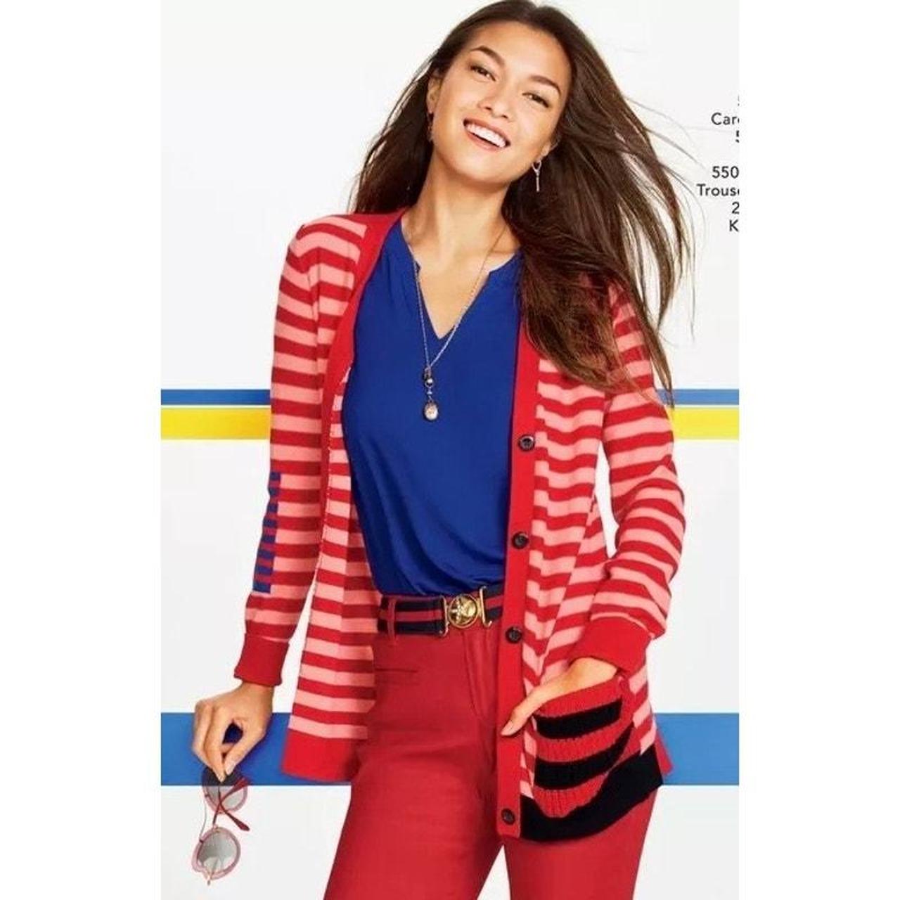 Cabi Striped Picnic Cardigan Red Pink Sweater Pocket. Depop