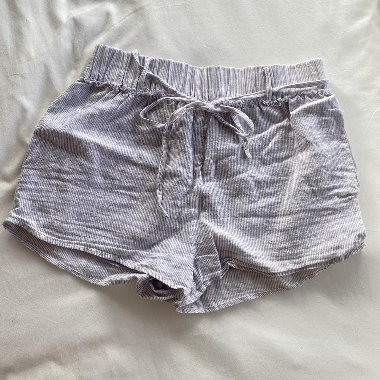 Honey Punch Women's Blue and Grey Shorts Depop