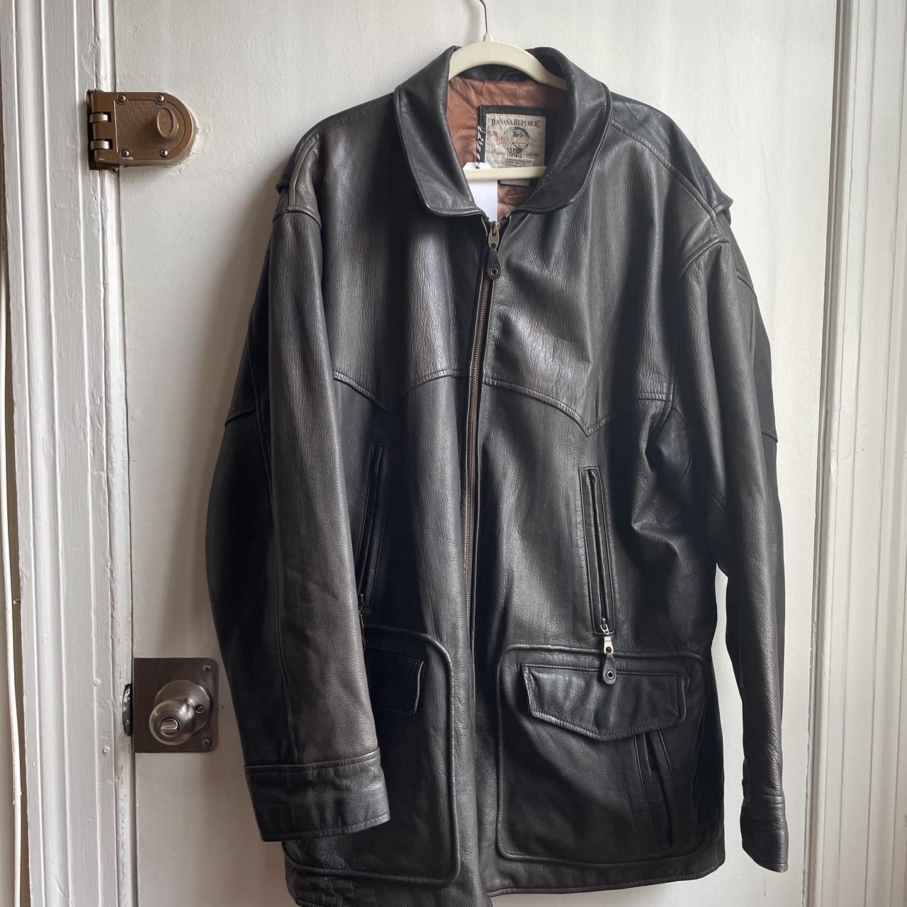 90s vintage Banana Republic leather jacket - dark... - Depop