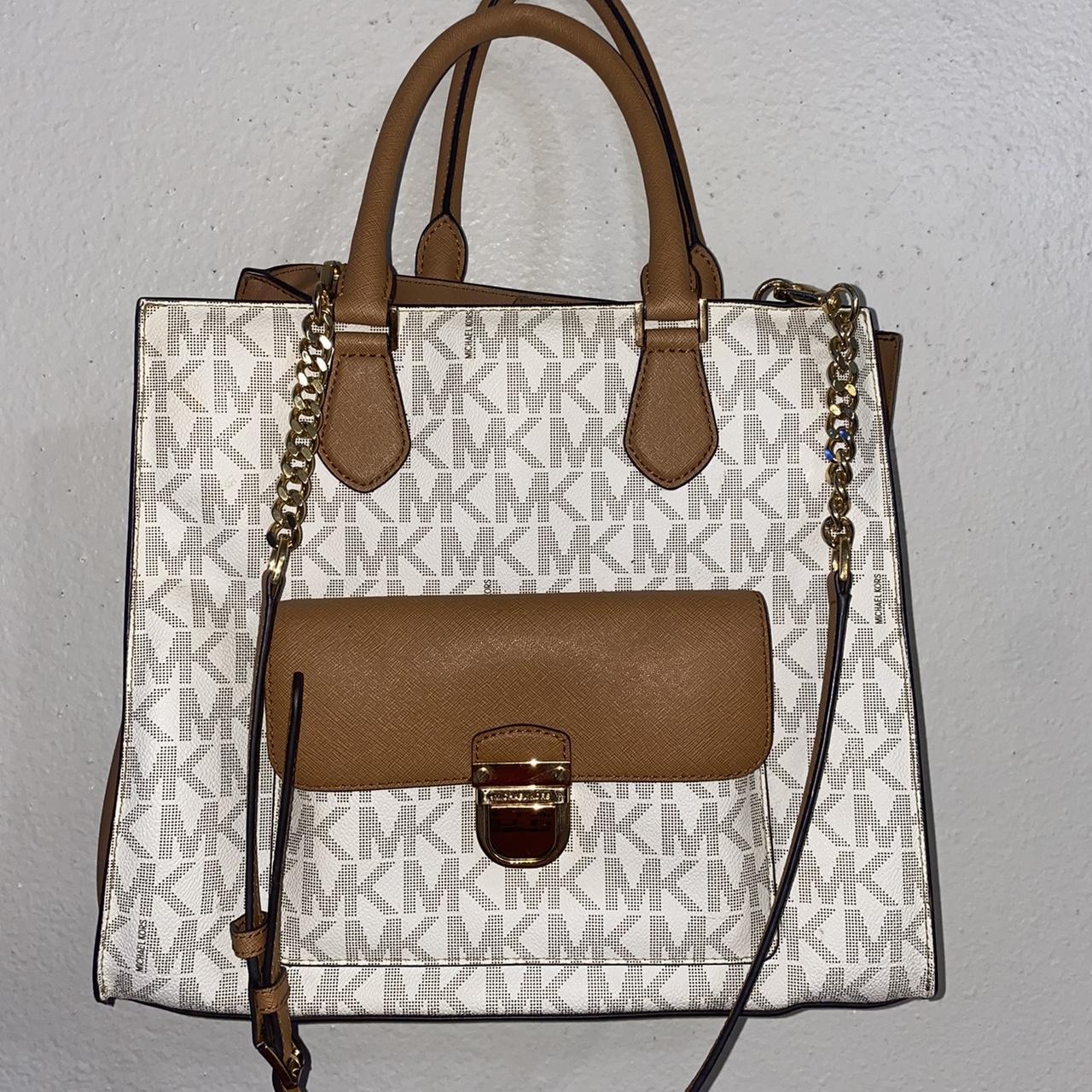 Buy the Michael Kors Tote Bag White, Khaki, Brown