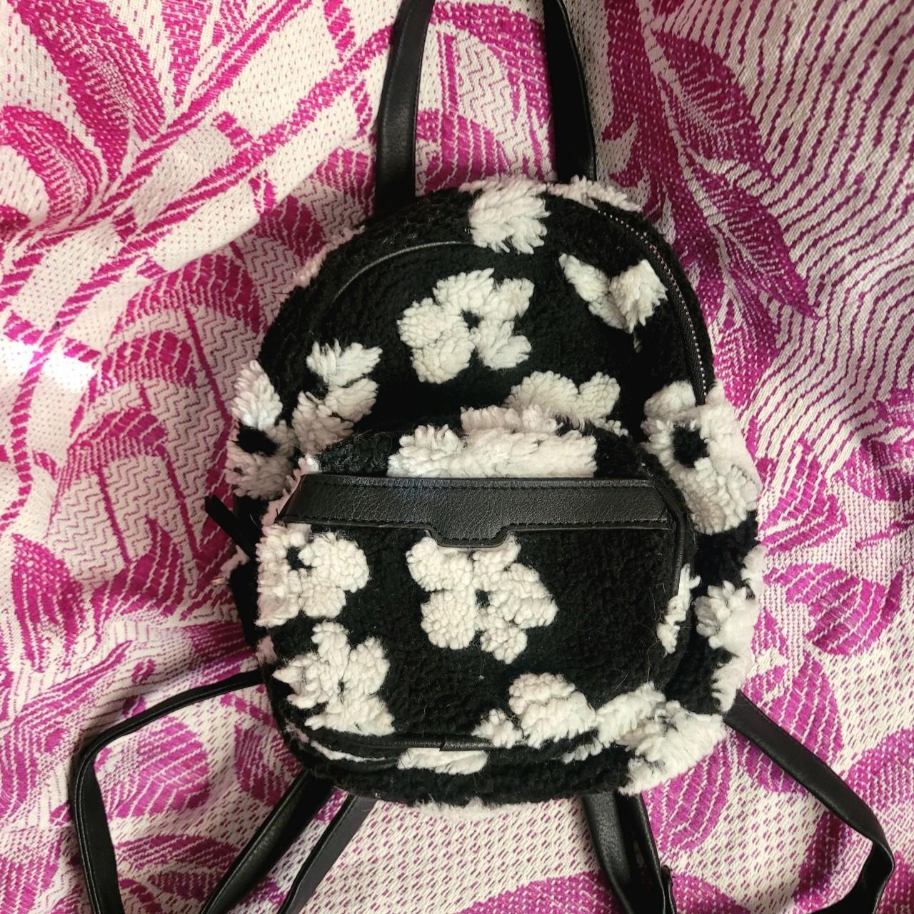 Black and White Mini Backpack it s fuzzy it s. Depop