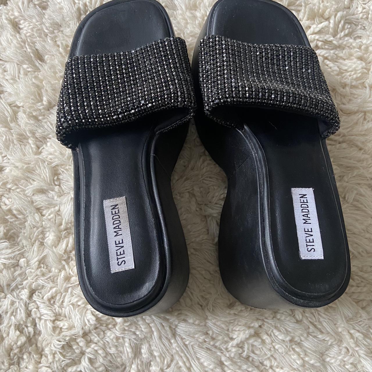 Steve Madden platform sandals with rhinestone straps... - Depop