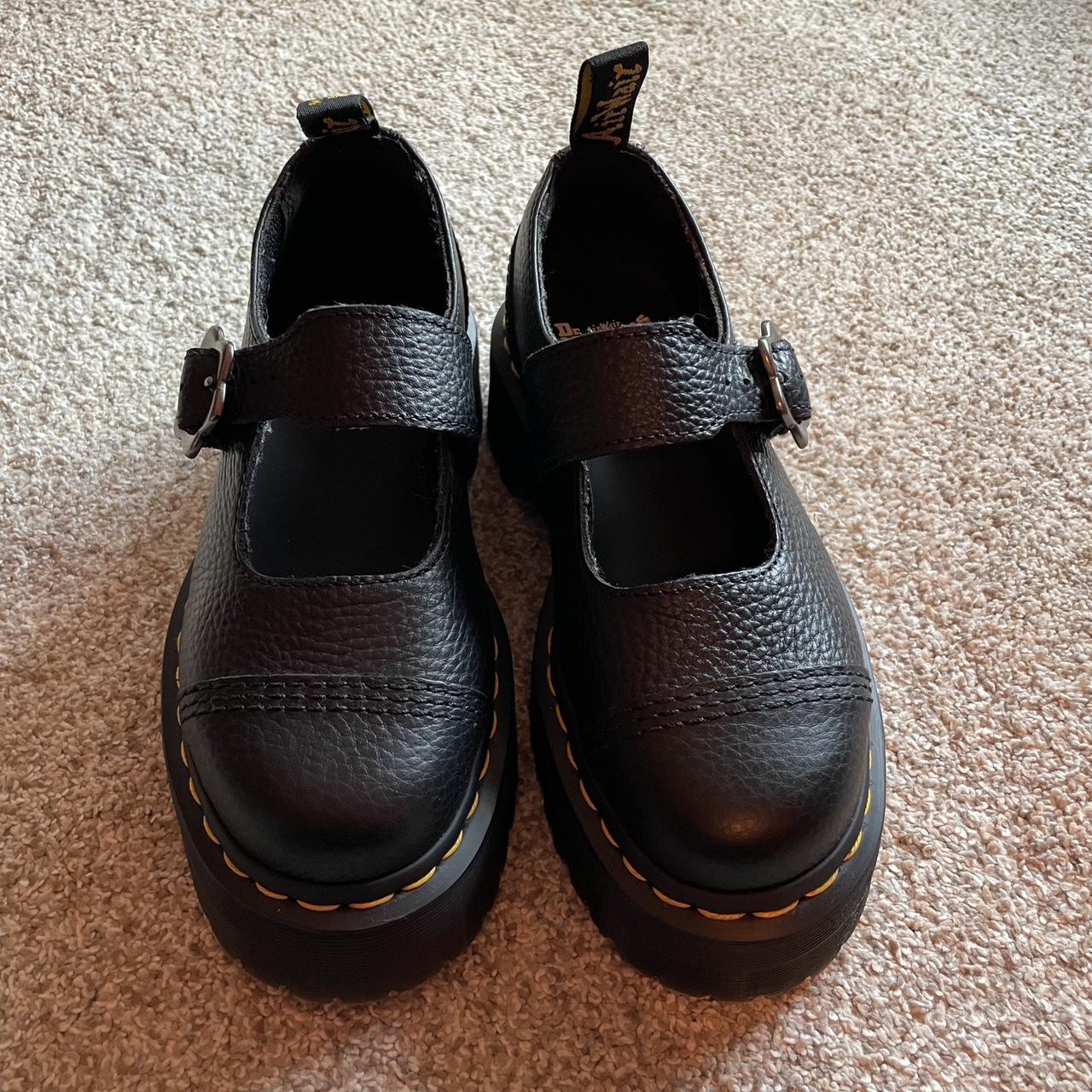 Addina Flower Buckle Leather Platform Shoes, Black