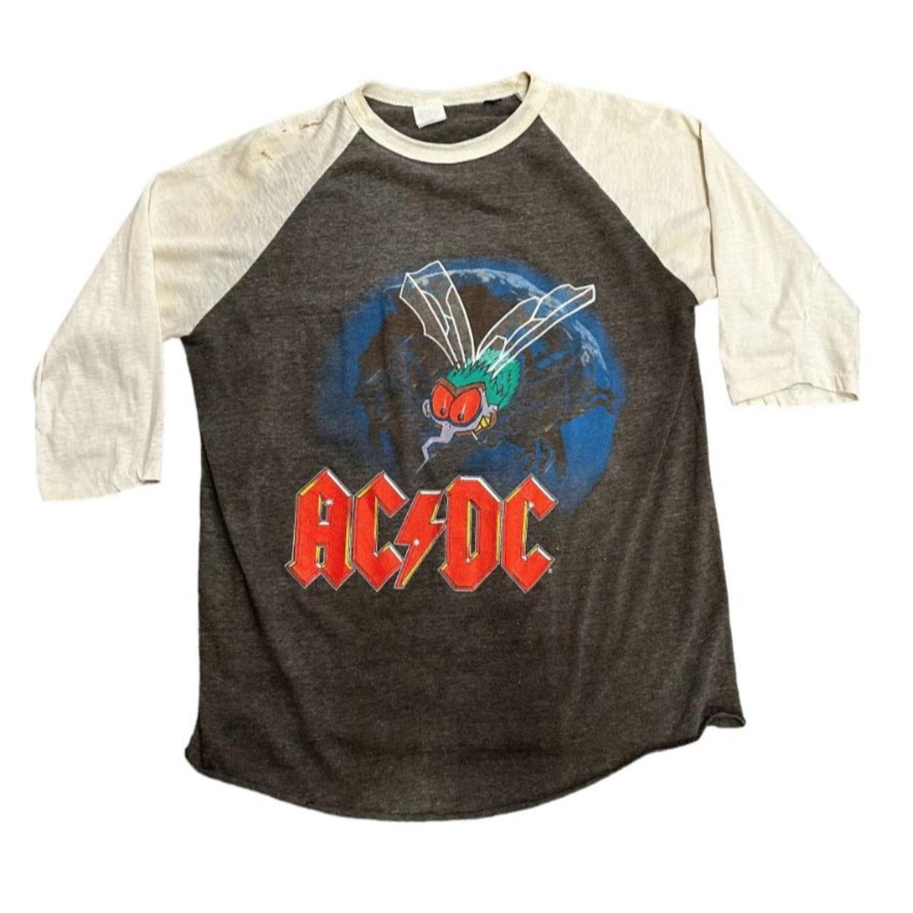 1985 AC/DC Fly on the Wall Vintage Raglan Shirt... - Depop