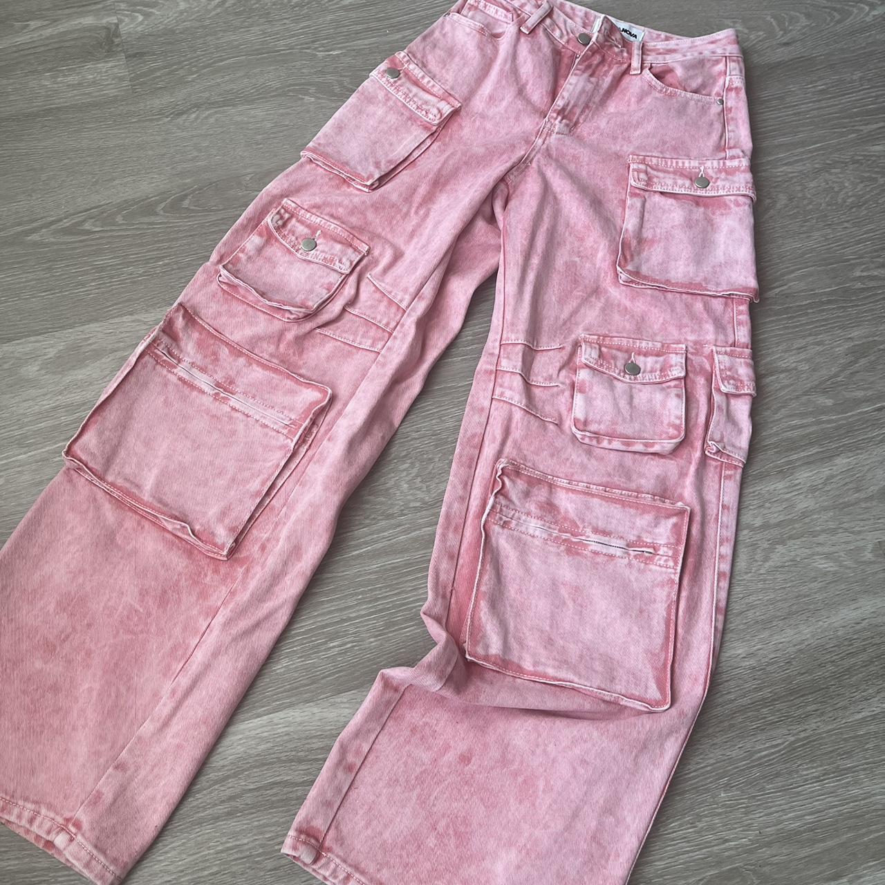FASHION NOVA PINK CARGO JEANS WORN ONCE original... Depop