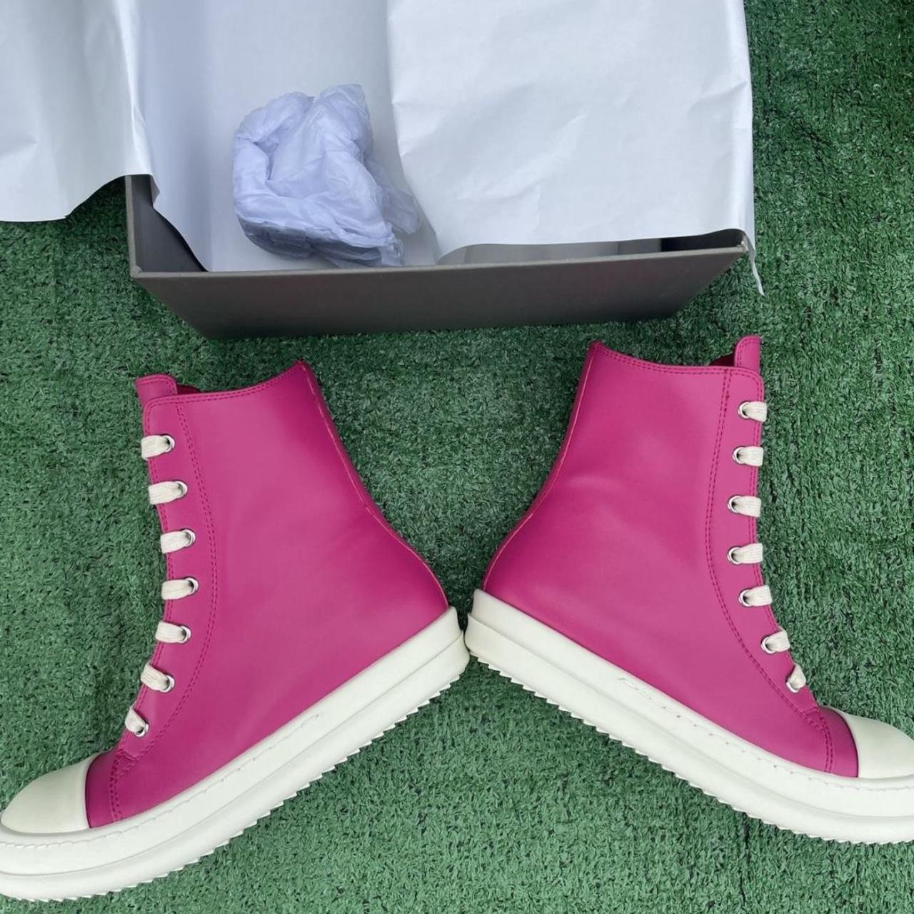 Rick Owens Pink Leather High-Top brand new still in... - Depop