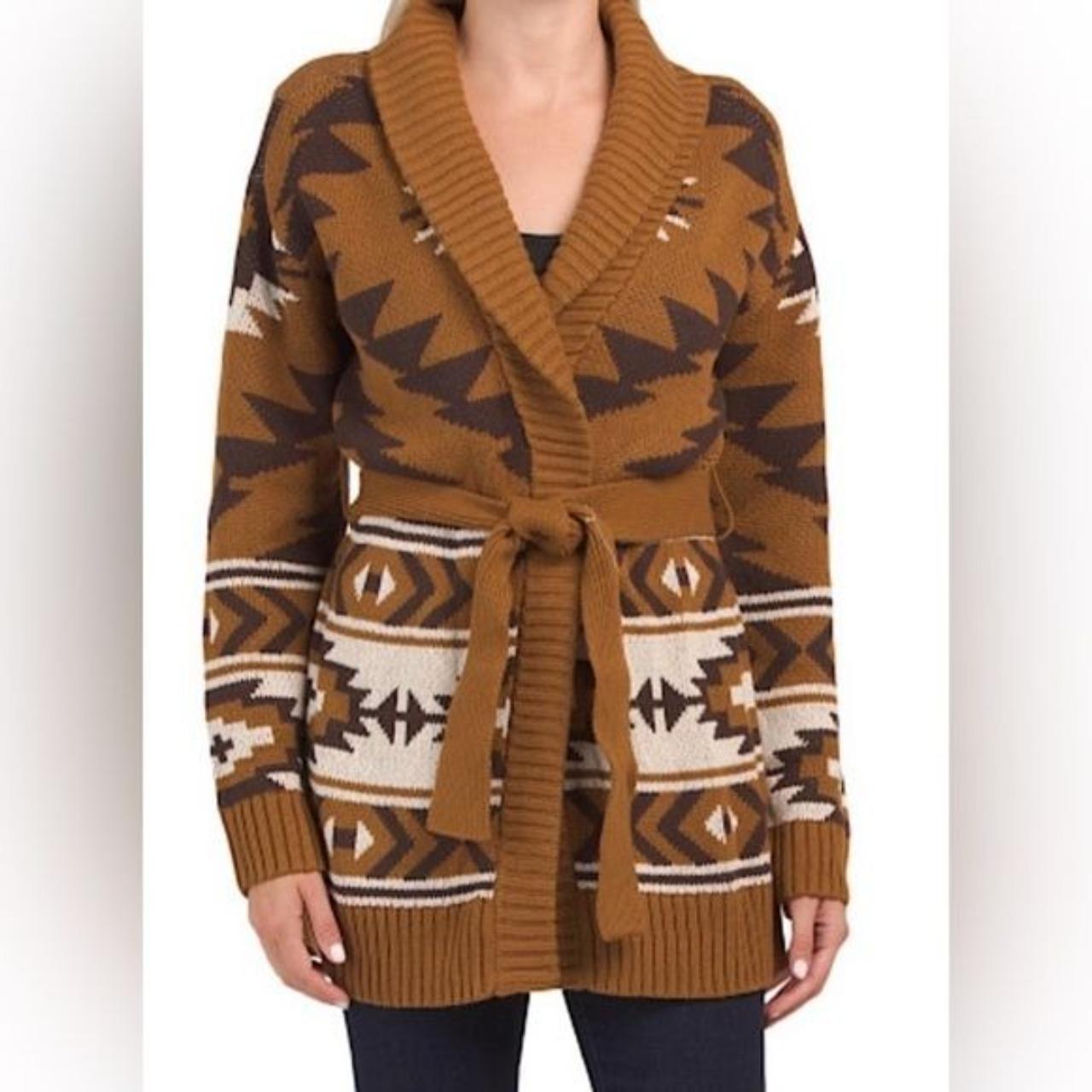 LUCKY BRAND Brown Multi Plus Tribal outlet Cardigan With Tie Waist Size 2X